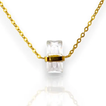 Golden Colour Chain with Clear Crystal Pendant - JWL0139 - Image 3